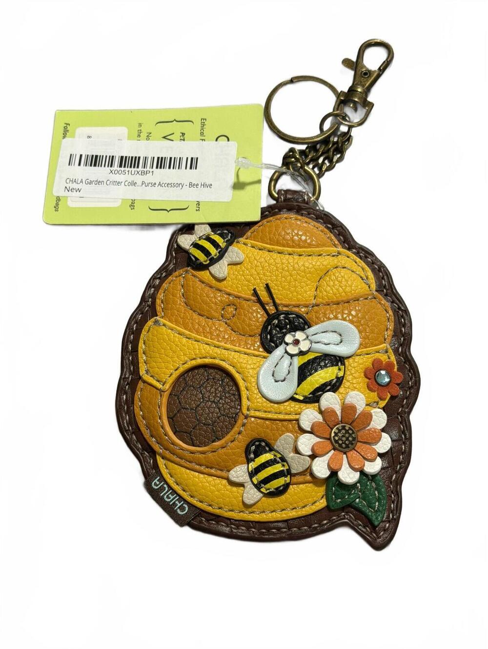NWT CHALA Garden Critter Bee Hive Purse Accessory Keychain Charm Yellow Brown